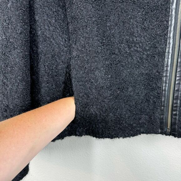 Eileen Fisher Black Suri Alpaca Wool Moto Jacket Zip Up Leather Trim Size Large - Picture 4 of 7